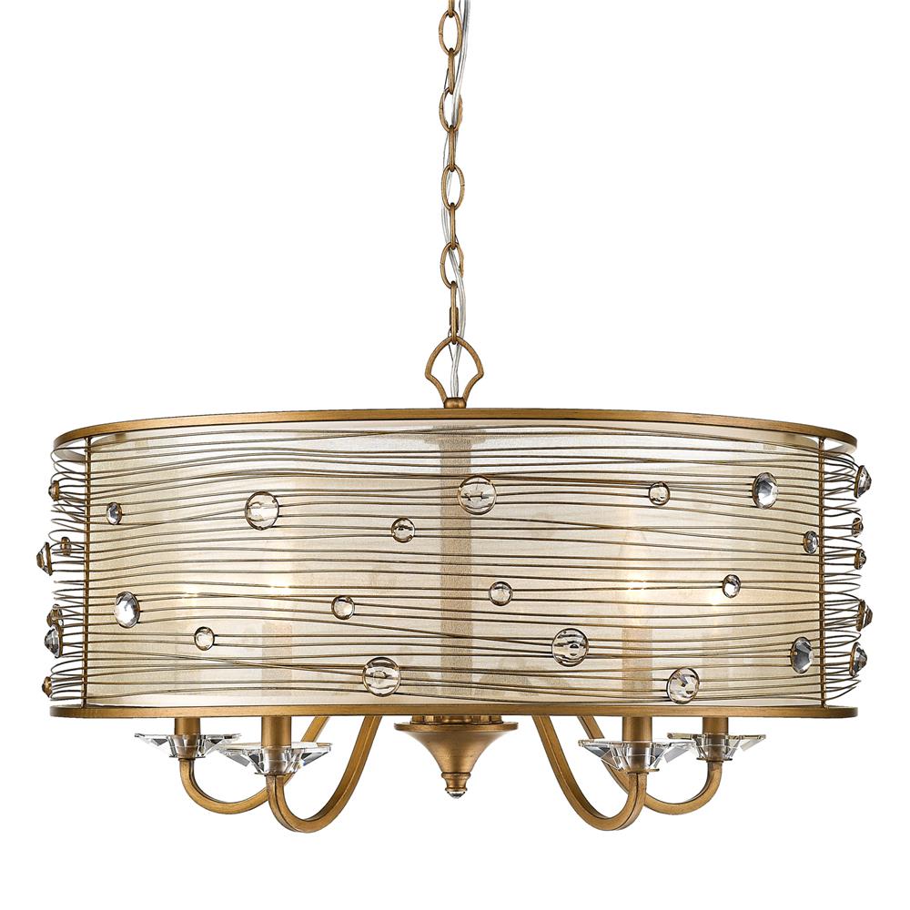 Golden Lighting 1993-5 PG Joia 5 Light Chandelier in Peruvian Gold with a Sheer Filigree Mist Shade